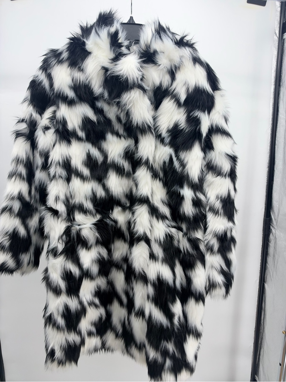 Faux Fur Black & White Patterned Coat